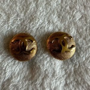 Chanel vintage gold button clip on earrings